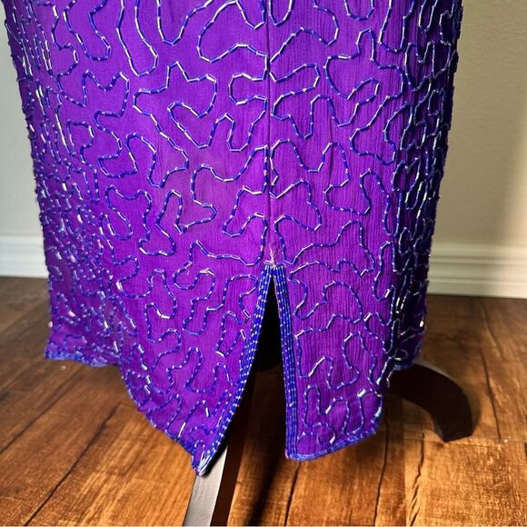 Laurence Kazar Silk Purple and Gold Embellished Sheath Dress - Picture 10 of 10